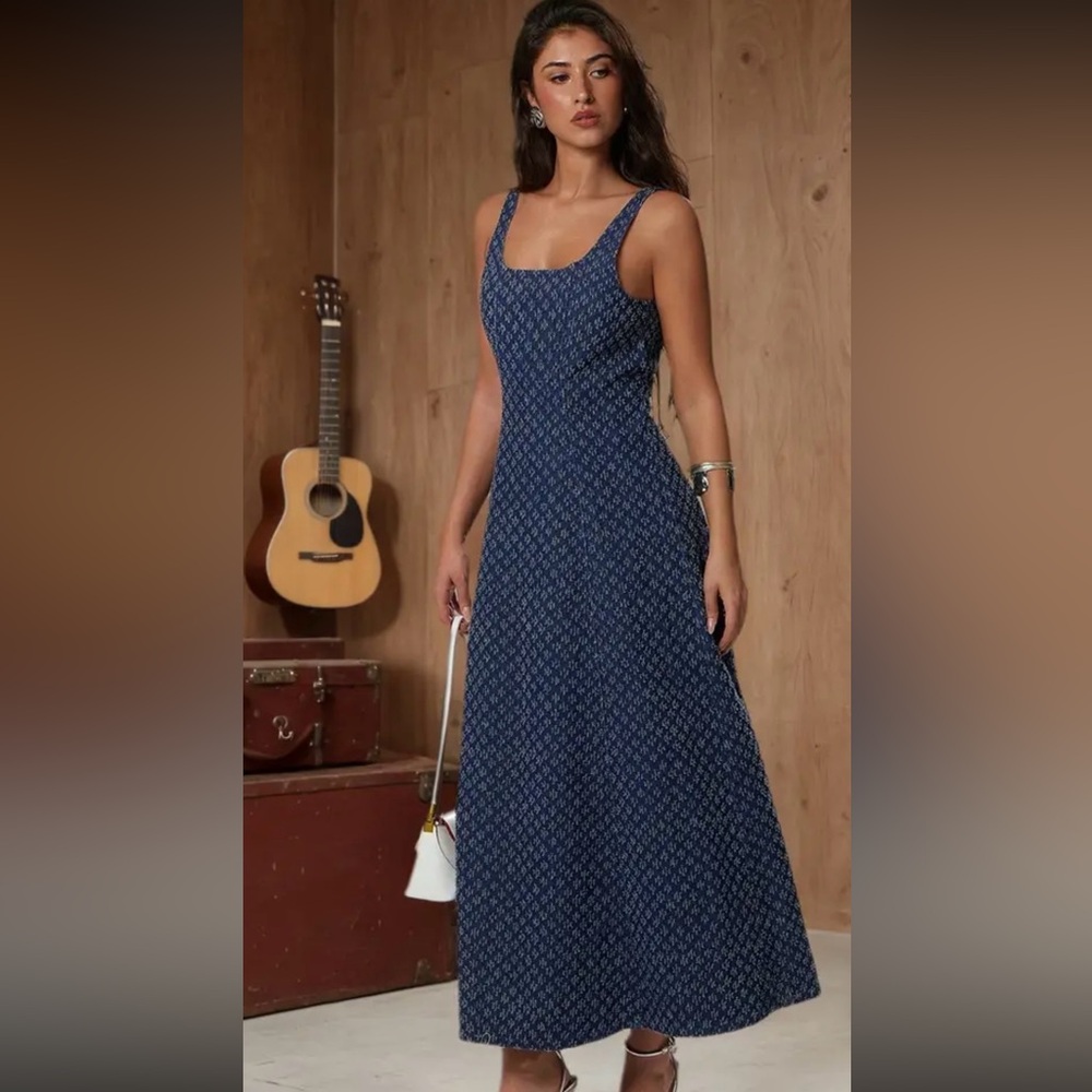 Denim Jacquard Midi dress. Dark Blue. NWOT. (Brand new, no tags) - Picture 3 of 4